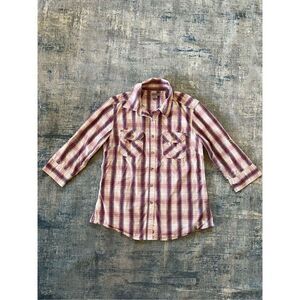 Carhartt Huron Cream Berry Red Pink Plaid Button Down 3/4 Sleeve Shirt Medium